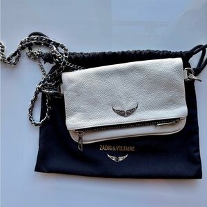 Zadig & Voltaire white leather rock nano Crossbody Bag with Chain